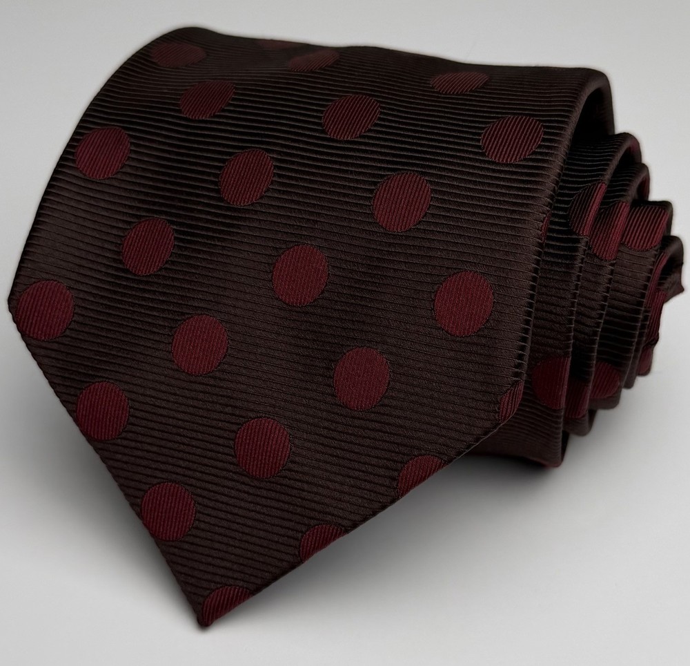 Ermenegildo Zegna Tie Maroon Polka Dot Silk Zig Zag Print Made In Italy Necktie