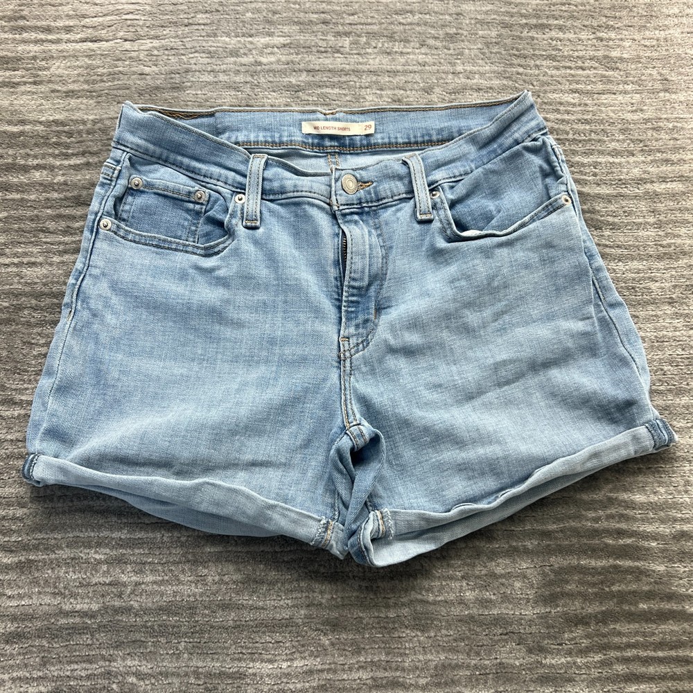 Levi's Jean Shorts Size 29 Womens Mid Length Short Mid Rise Blue Denim