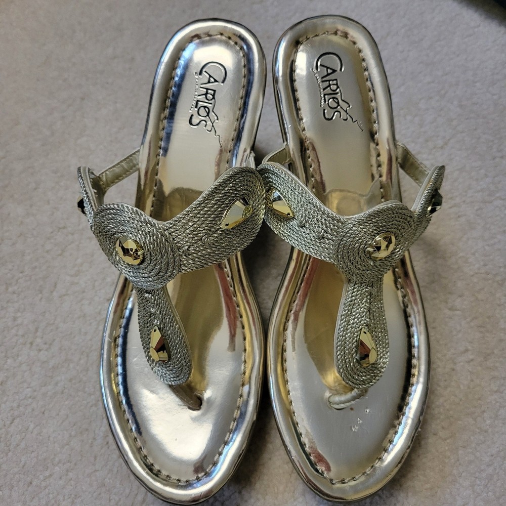 Carlos Santana 7M Kona Gold Metallic Wedge Thong Sandals for Women