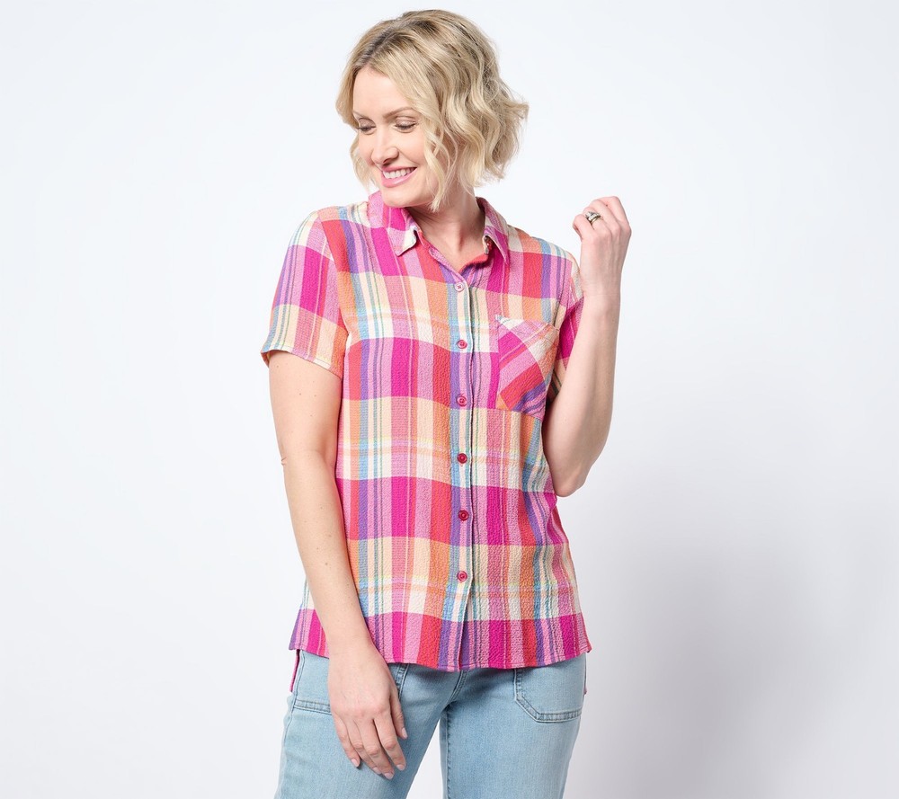 Belle by Kim Gravel Women's Top Sz 2XS (XXS) Preppy Plaid Multi-colored A683733