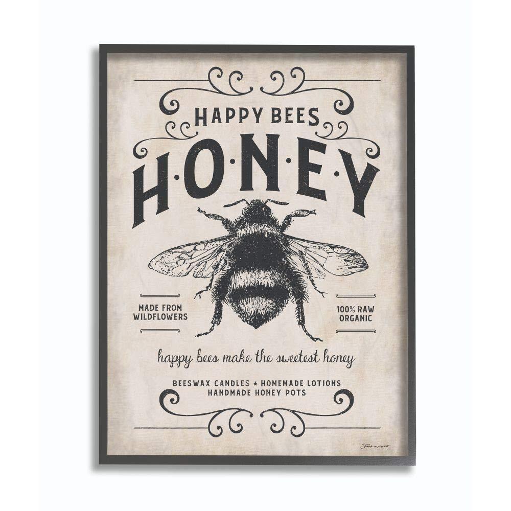 Rustic Honey Bee Farm Textured Black Framed Wall Art 11x14