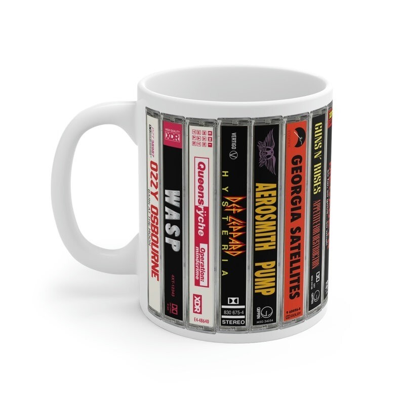 80s Heavy Metal Cassette Collection Mug for Rock Music Fans