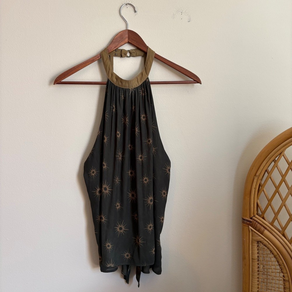 Free People Boho Style Womens Through The Night Green Sun Halter Top Shirt