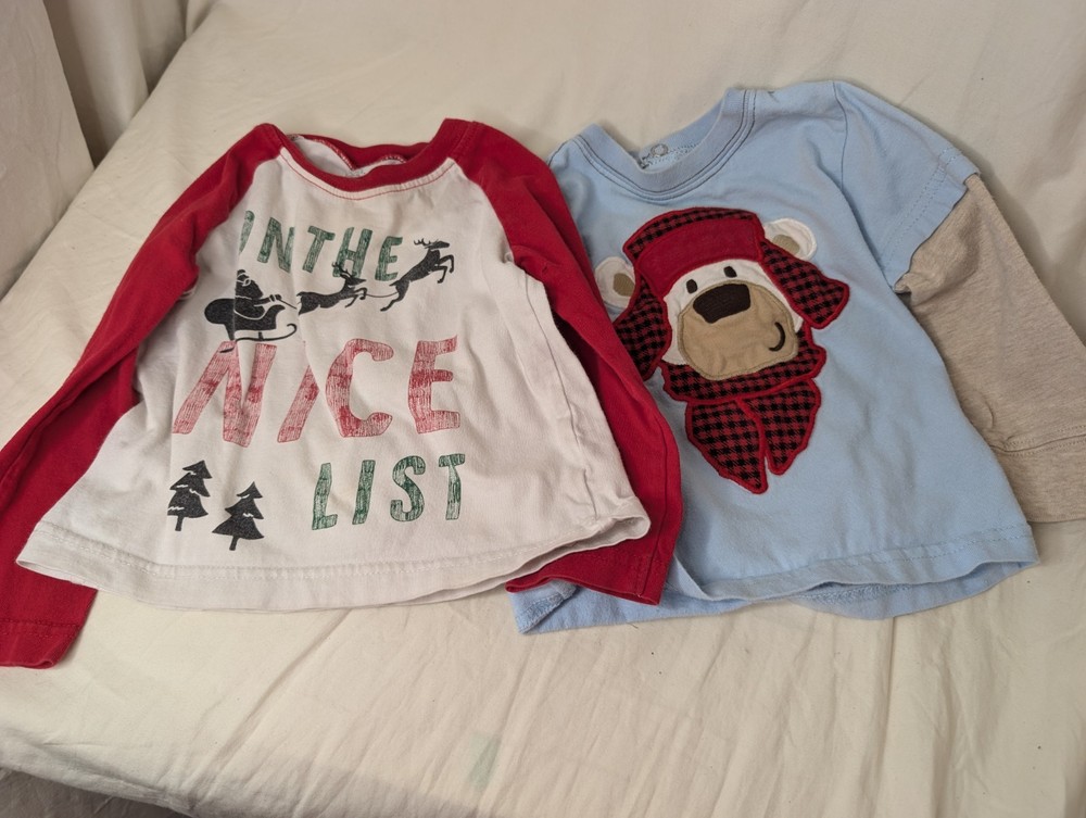 Carter's Christmas Holiday Size 18 Month Long Sleeve Shirts Bear Plaid Santa