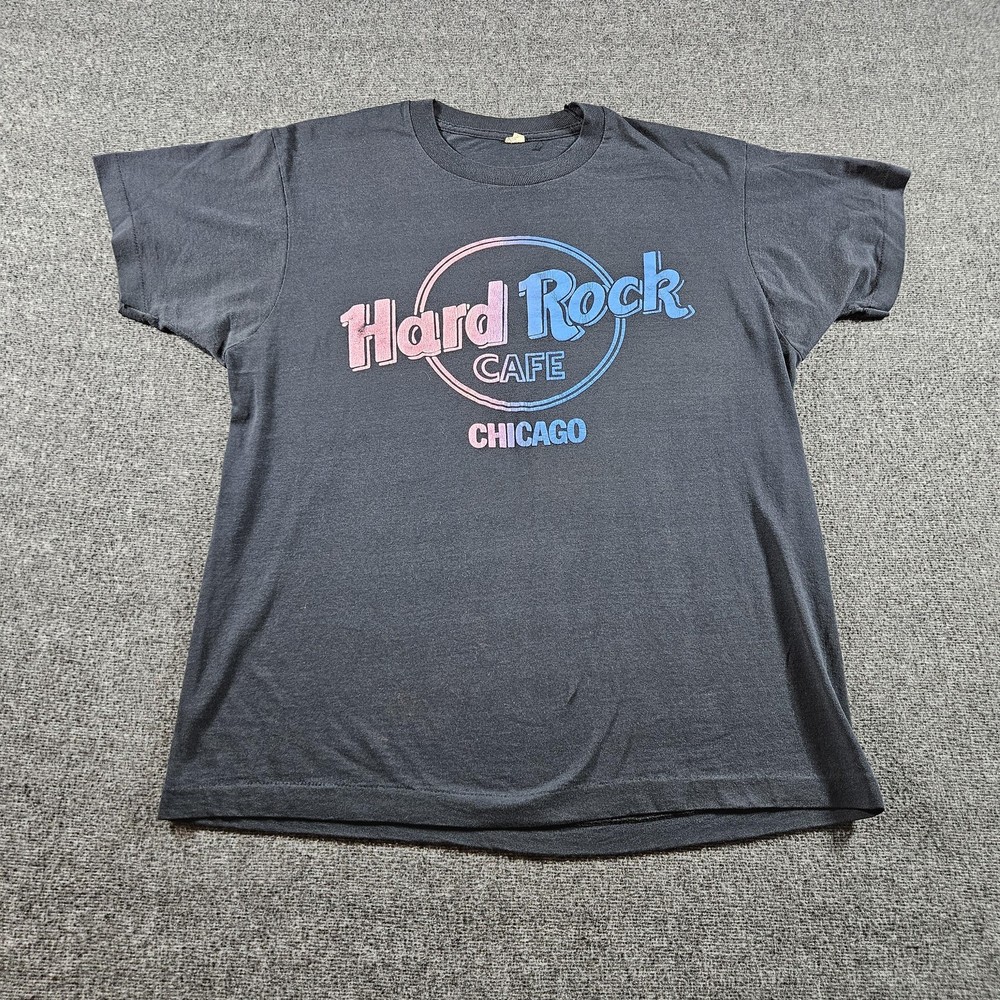 Vintage Hard Rock Cafe Chicago Shirt Mens XL Black Graphic Screen Stars 80s