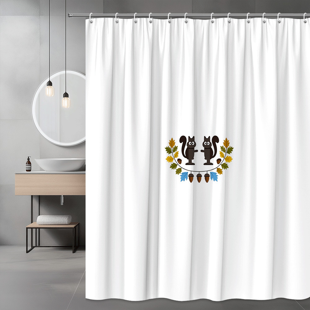 Cute Squirrel Autumn Leaves Shower Curtain Graphic Print