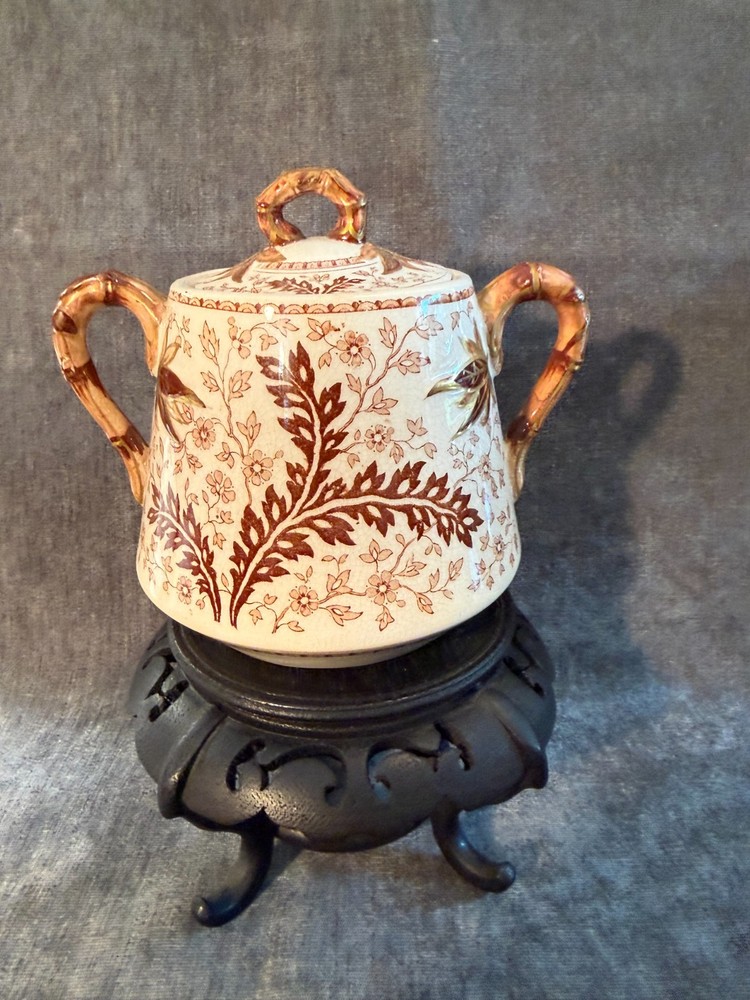 Ridgways Deak Aesthetic Japonism Mughal Flowers Bamboo Gilding Sugar Bowl 1880