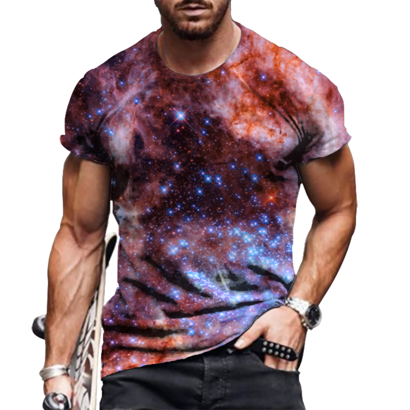 T Shirts Men Fashion Stars Cosmos Graphic Short Sleeve Casual T-Shirt Ultra Soft