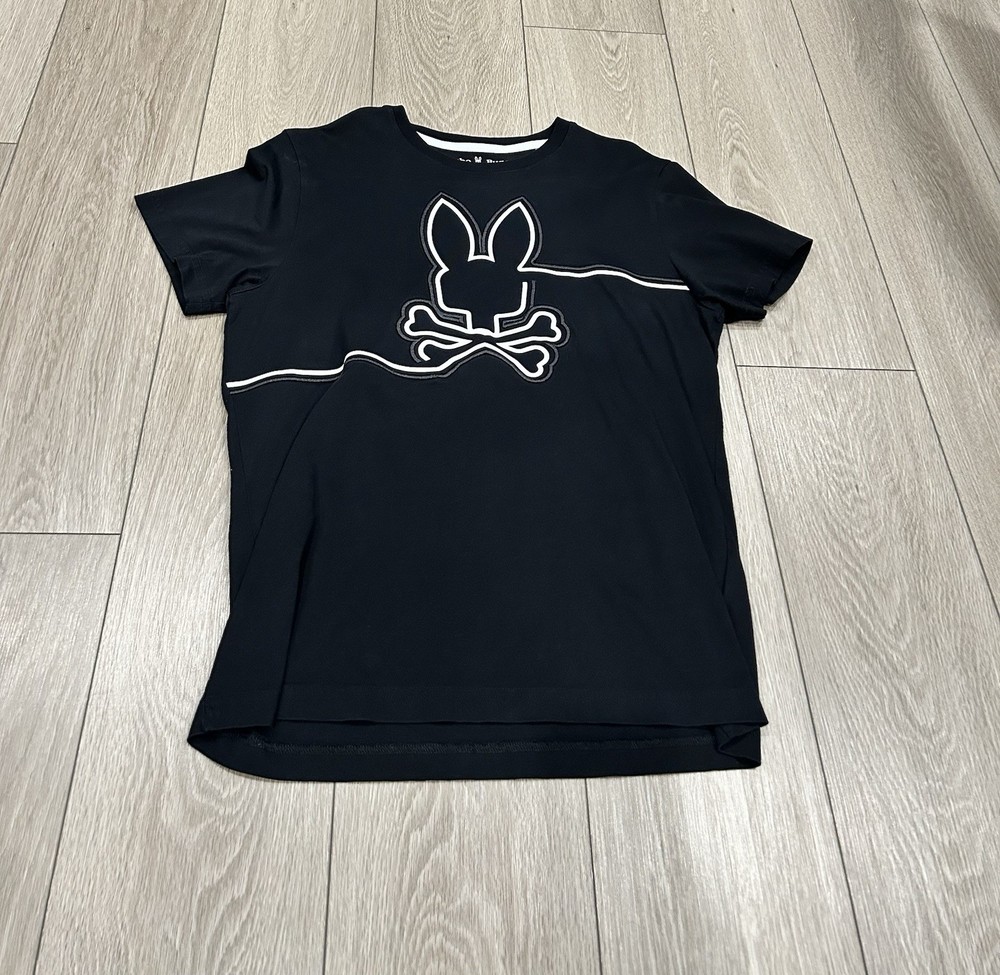 Psycho Bunny Men's T-Shirt Black Color With White Bunny In Size 4