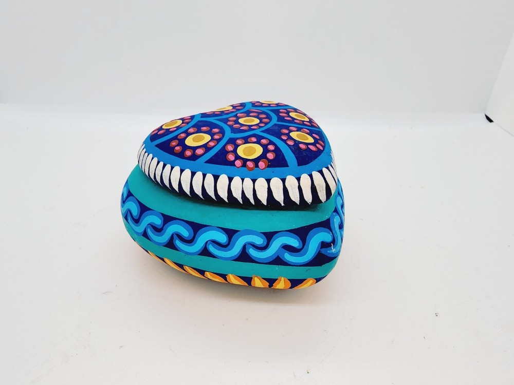 Mexican Hand-Painted Floral Terracotta Heart Jewelry Box