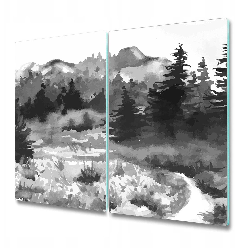 Glass Worktop Kitchen Chopping Board Dark Hand Drawn Watercolour Forest 2x30x52