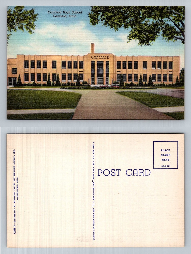 Canfield, OH-Ohio, Canfield High School Building Street View Vintage Postcard