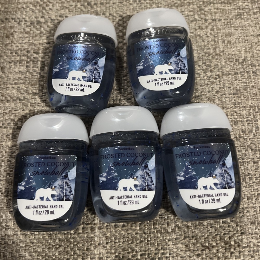 5 BATH BODY WORKS FROSTED COCONUT SNOWBALL POCKETBAC ANTI-BAC HAND GEL SANITIZER