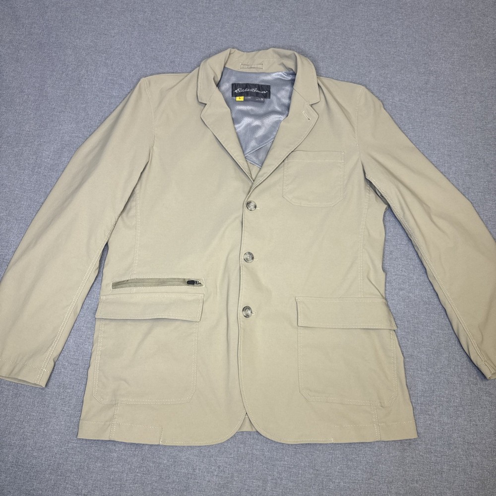 Eddie Bauer Travex Jacket Mens Sz 44 Blazer Button Up Travel Beige Performance