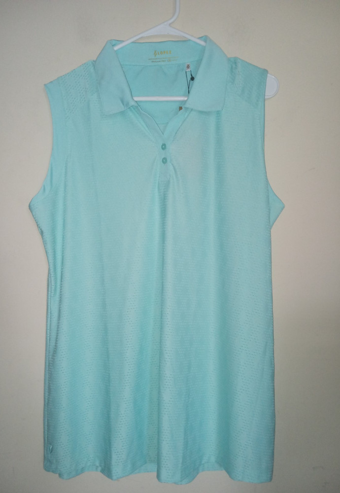 Nancy Lopez Women's Golf Shirt 1X Plus Sleeveless Lifestyle Casual Ice Blue
