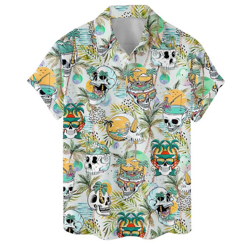 Funny Tropical Skull Hawaii Shirt Men's Aloha Beach Vacation Gift