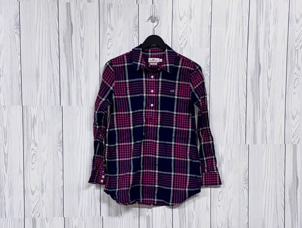 Vineyard Vines shirt womens size 4 button up long sleeve plaid relaxed pink