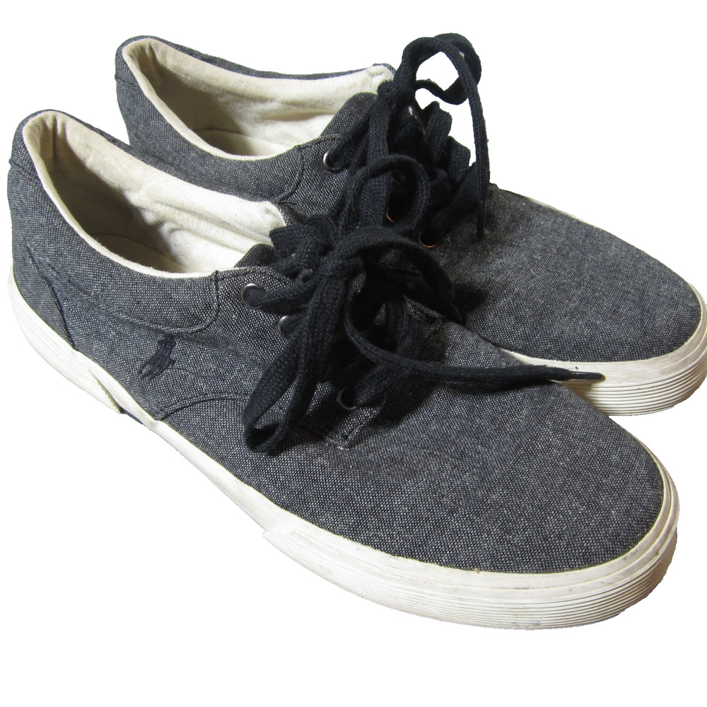 Polo Ralph Lauren Felton Low Canvas Shoes Mens Sz 10D Navy Pony Logo Lace-Up EUC
