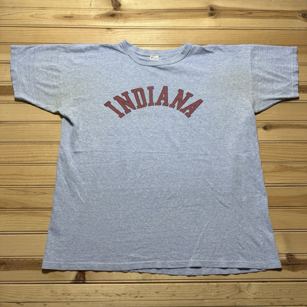 Vintage 80s Champion - Indiana - Sports Blue Shirt Size 2XL - Single Stitch