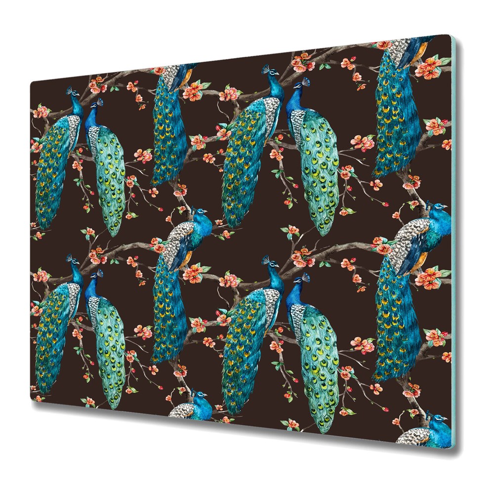 Glass Chopping Cutting Board Utensil Board Worktop Saver Red Peacock 60x52