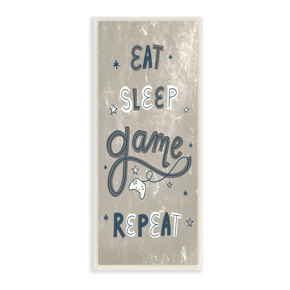 Stupell Whimsical Eat Sleep Game Repeat Blue Brown Stars  7 x 17