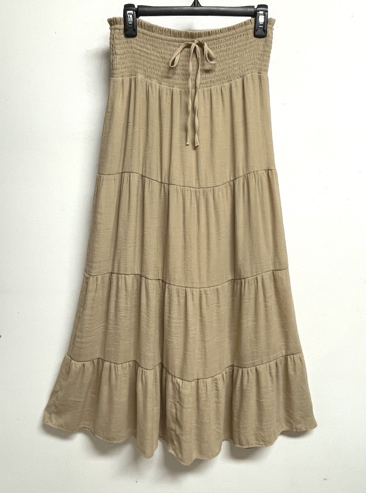 LOVE TREE Boho Maxi Tiered Sandy Beige Peasant Prairie Skirt - Juniors Size L