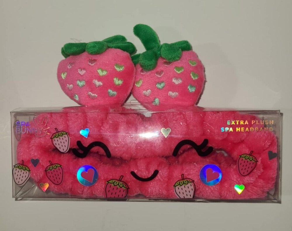 Stretchy Wide Plush Strawberry Headband for Makeup Yoga Face Washing New in Box  