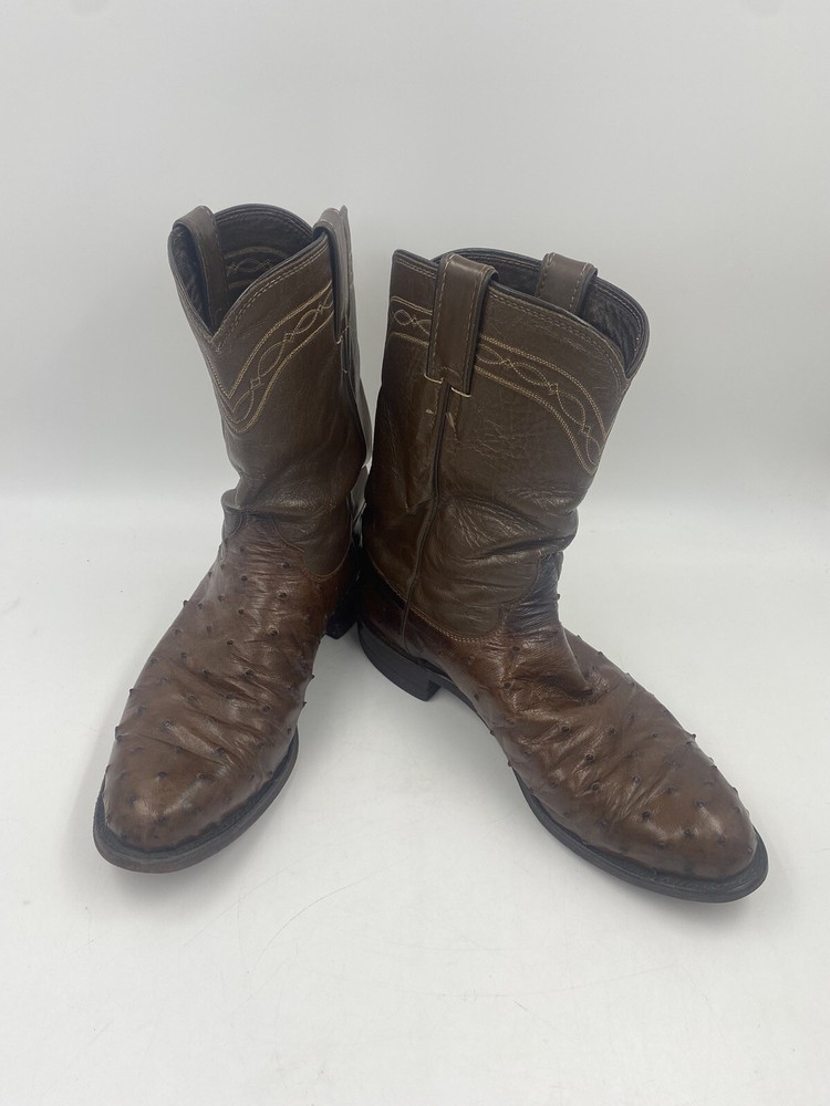 Justin Men's Size 9D Dark Brown Full Quill Ostrich Boots 3105