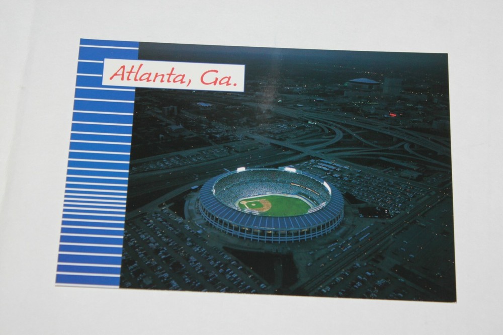 Vintage Sports Stadium Postcard Atlanta Fulton County Stadium Night