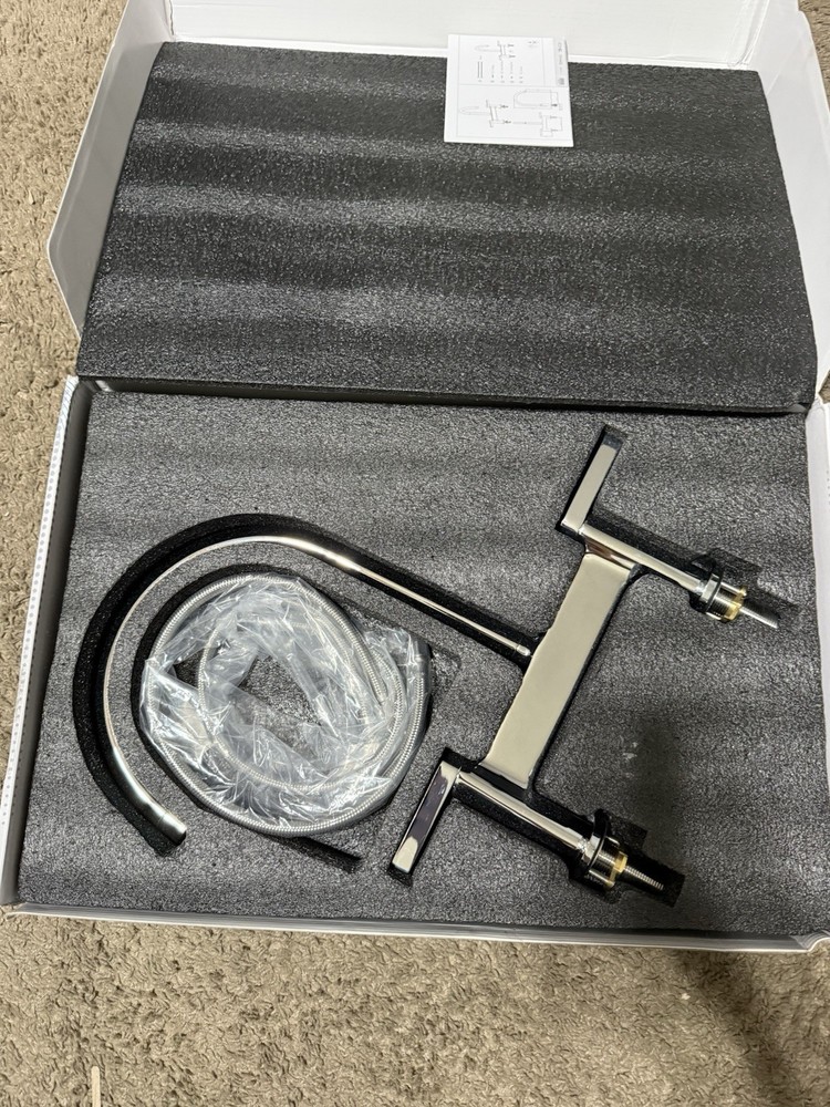 BWE Polished Chrome Brass Double Handle Deck-mount Bridge Kitchen Faucet NEW