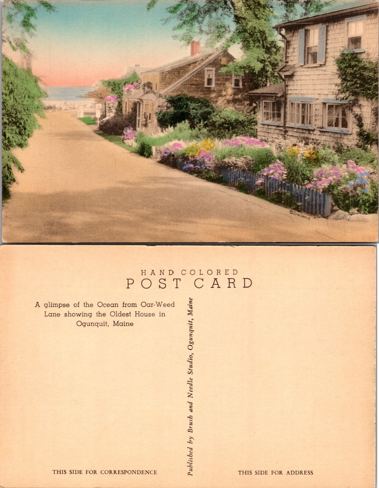 Oldest House and Ocean View Ogunquit Maine ME Postcard