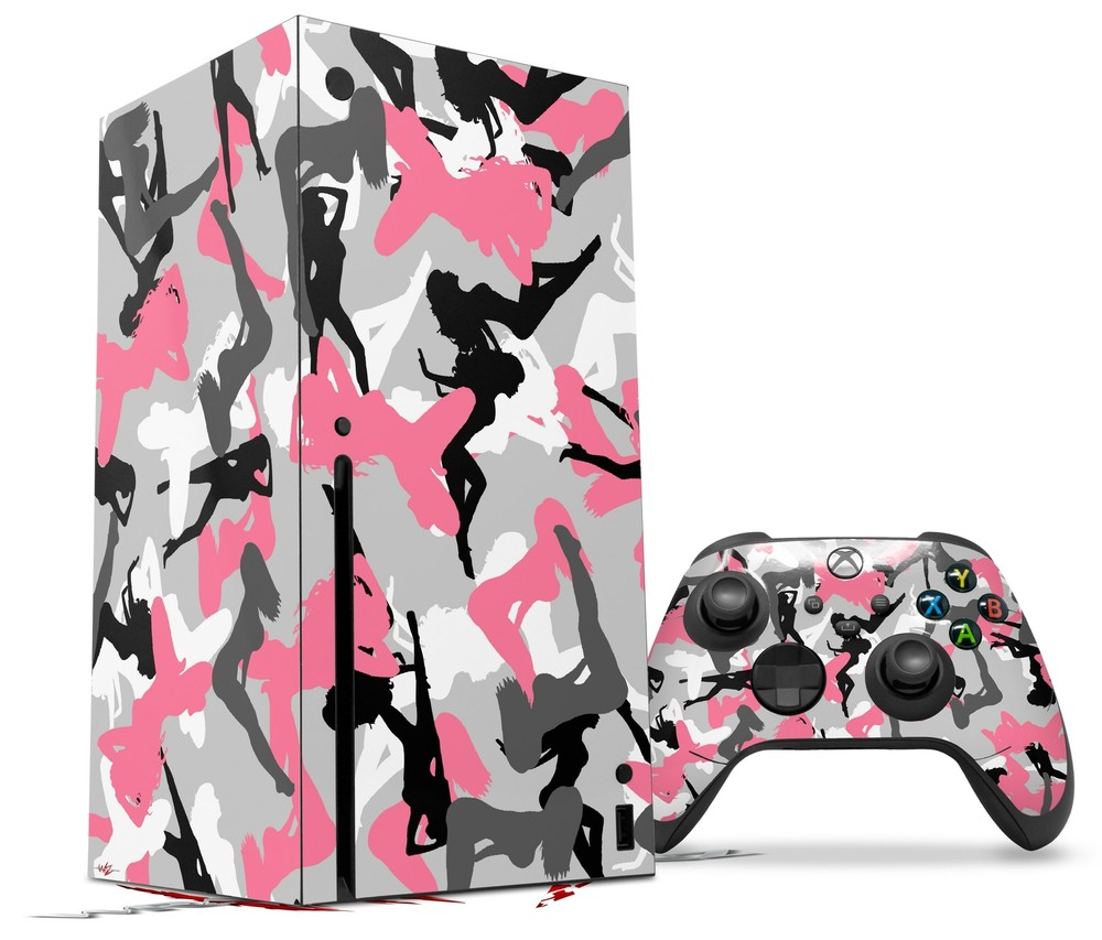 Skin Set for XBOX Series X Sexy Girl Silhouette Camo Pink