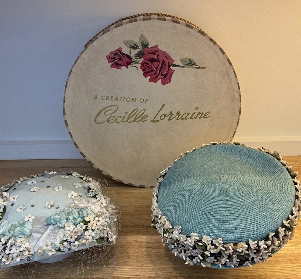 Vintage Hats-lot of two including hat box.