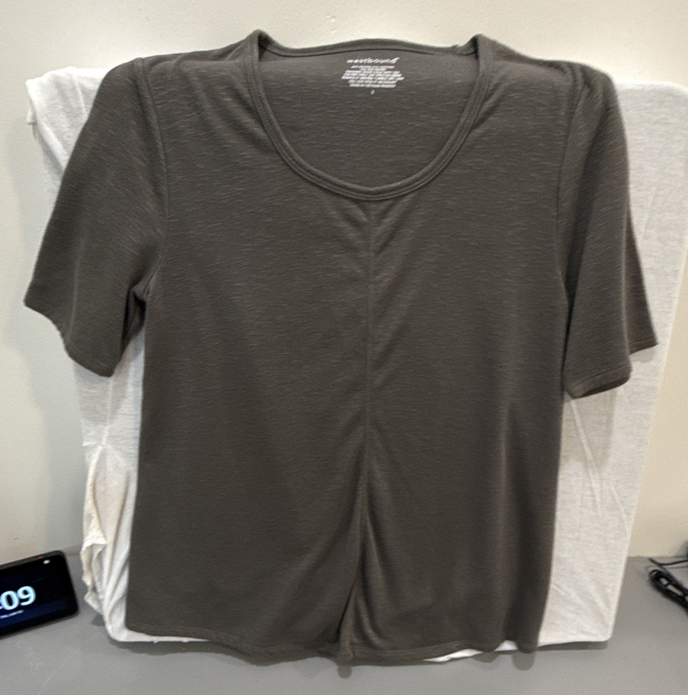 Westbound Women's Scoop Neck Solid Knit Pullover T-Shirt Top Gray Size S