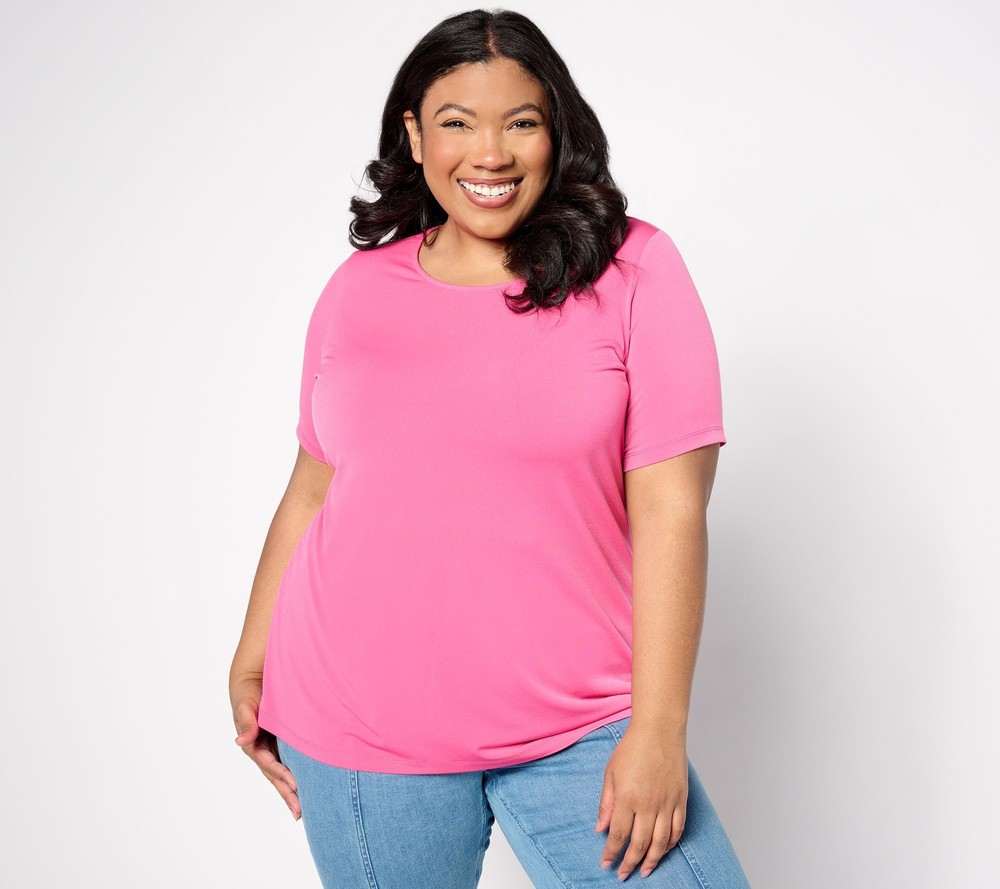 Susan Graver Women's Top Plus Sz 5X Sleek Essentials Liquid Knit Pink A630792