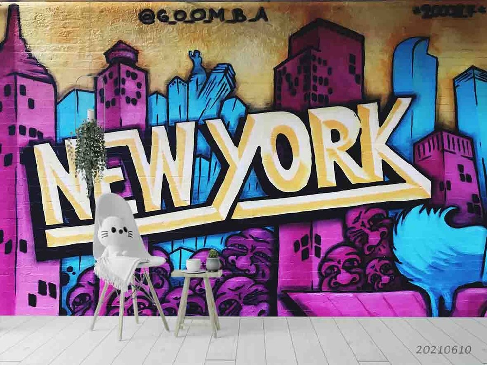 3D Graffiti Abstract Art Peel and Stick Removable Wallpaper Mural for Modern Home Decor-image