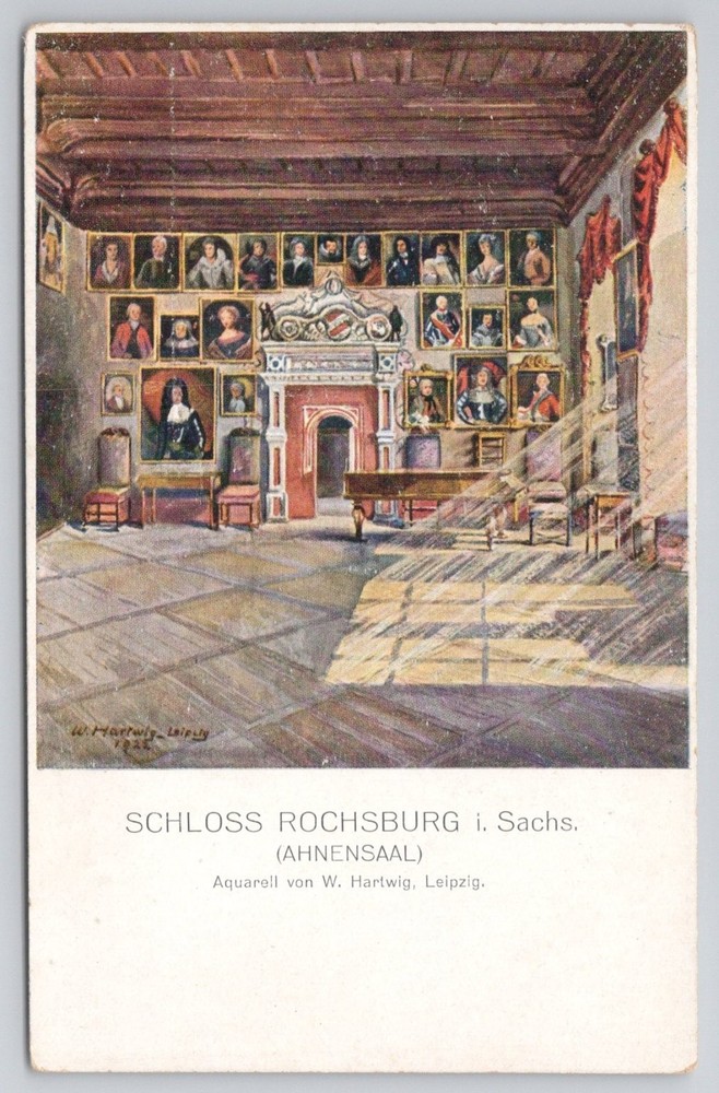 Schloss Rochsburg Ahnensaal Germany Castle Art Postcard W. Hartwig Leipzig