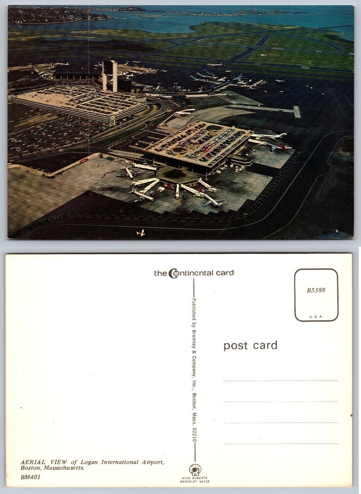 Vintage AERIAL VIEW Logan International Airport Boston MA Chrome Postcard