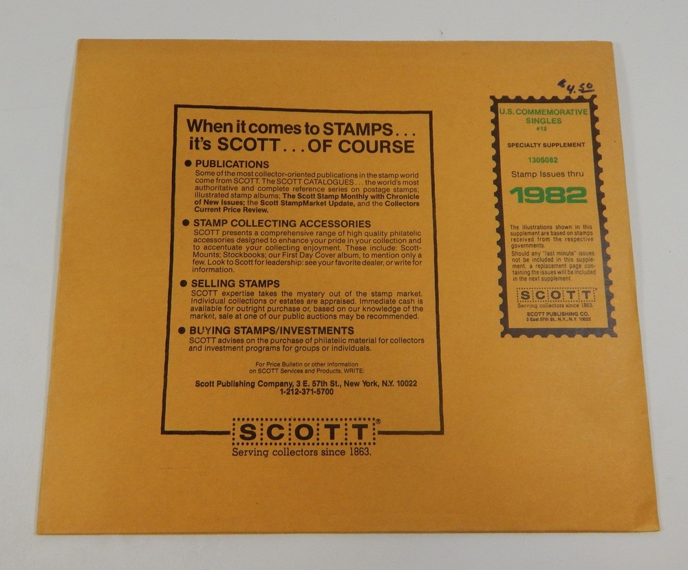 Scott Company US Commemorative Singles #12 130S082 1982 Stamp Album Pages