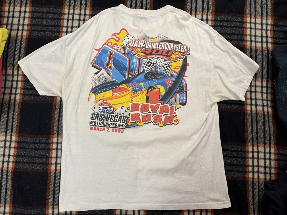 Vtg 2003 Las Vegas Motor Speedway NASCAR White Men's T-Shirt Double Sided 2XL