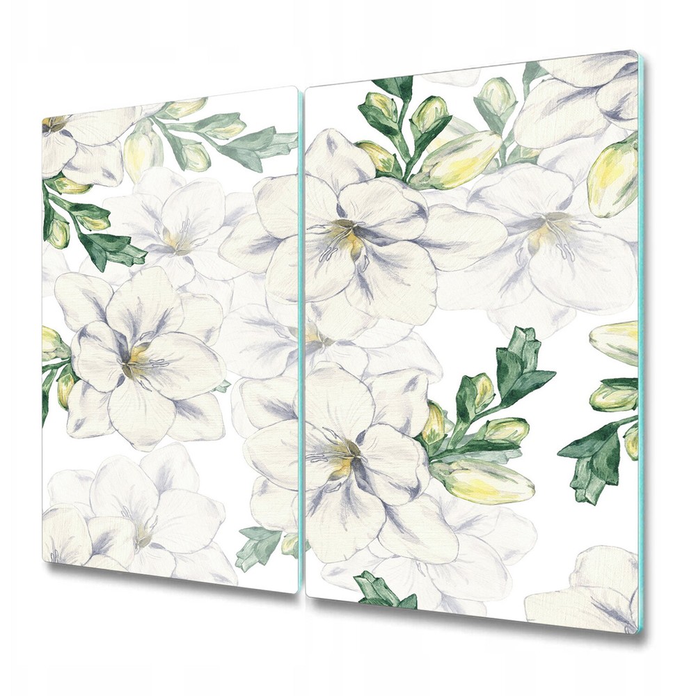 Serving Chopping Board Glass Cover Worktop Saver Freesia Flowers Leaves 2x30x52