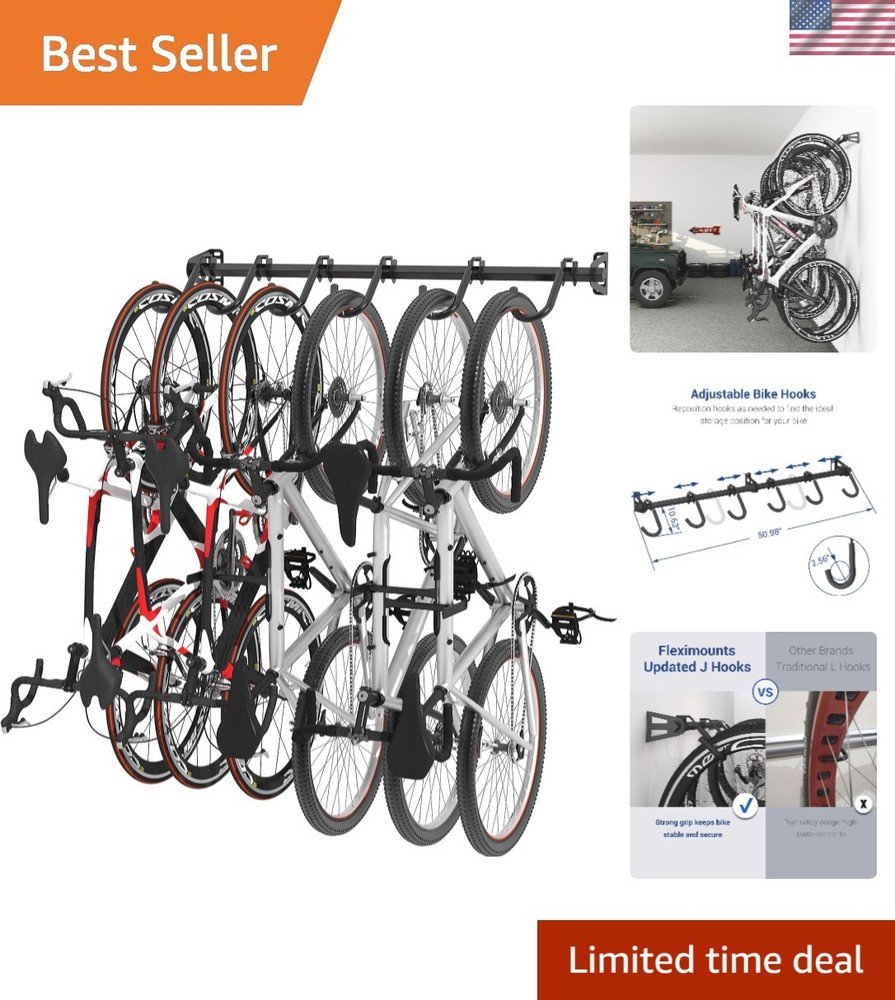 Heavy-Duty 6 Bike Storage Rack - Wall Mount Hanger for Garage Space Optimization