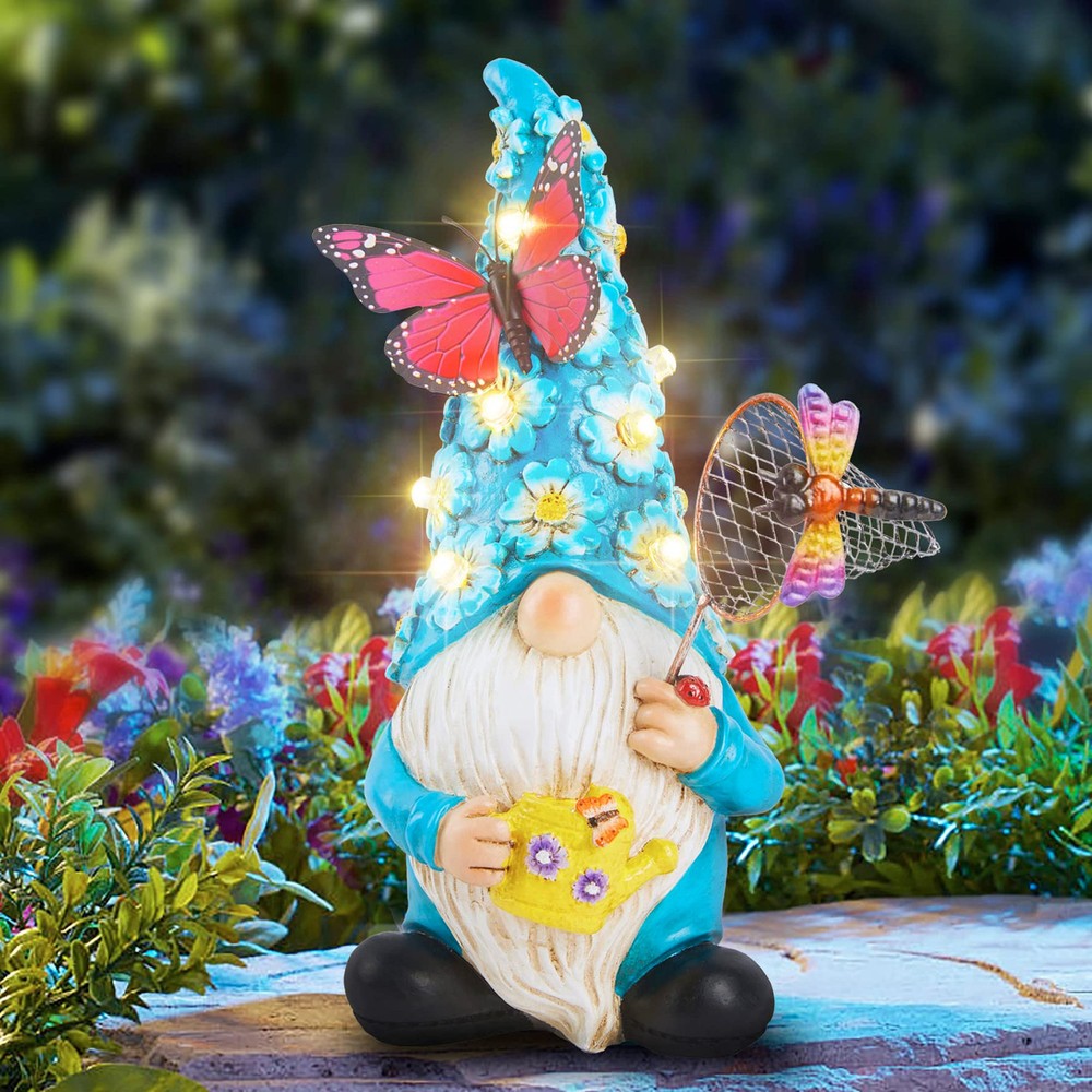 Foreby Garden Gnome Statues Outdoor Decor Solar Gnomes with Butterfly on LED ...