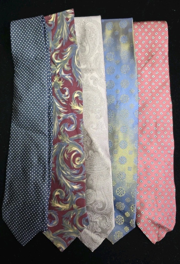 Men's Neck Tie Silk Ties Lot of 5 Wimbley, Bullocks, Hunting Horn silk&Poly 56x3