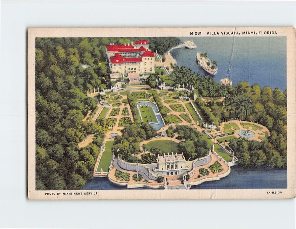 Postcard Aerial View Villa Viscaya Miami Florida USA