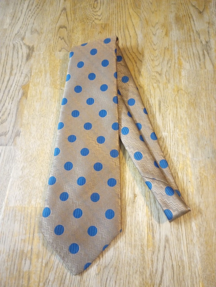 Men's VTG Brown w/Blue Polka Dot Tie Sears The Men's Store Old School Luxury