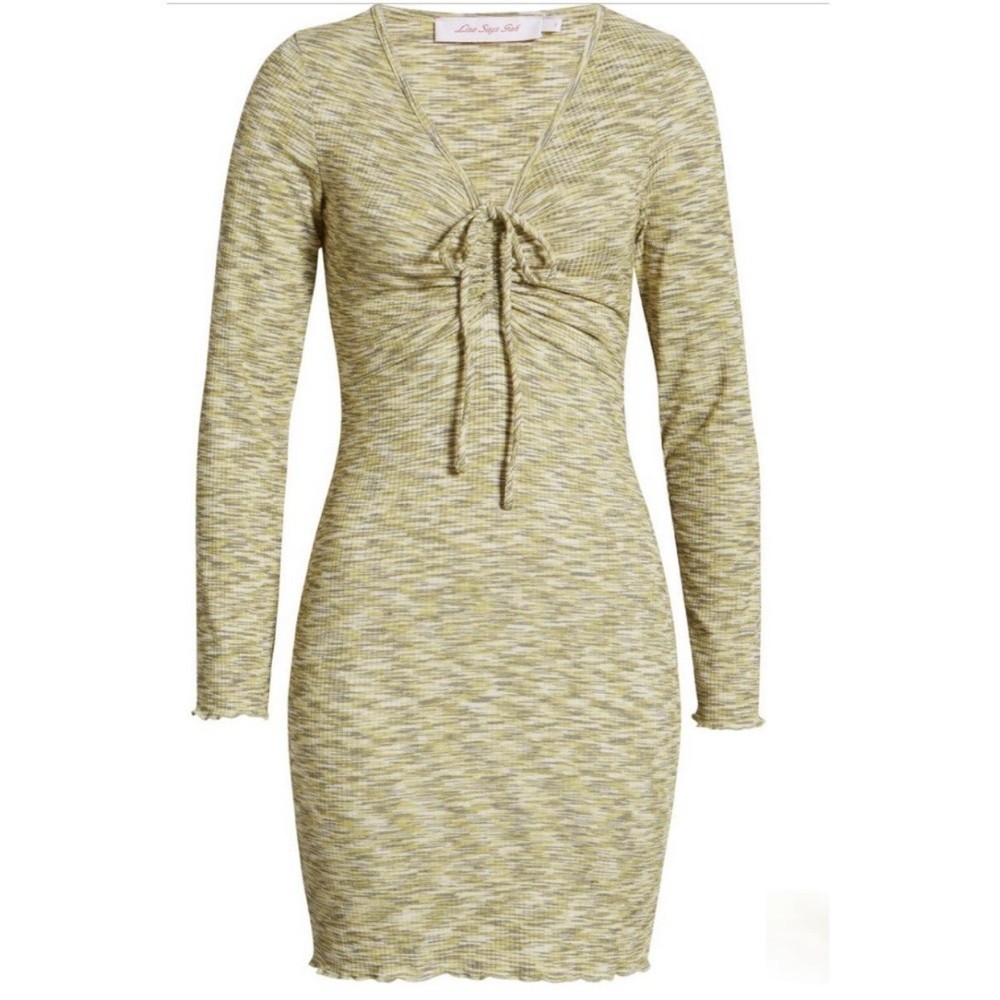 NWT Lisa Says Gah Honeydew Lotta Long Sleeve Ribbed Space Dye Minidress