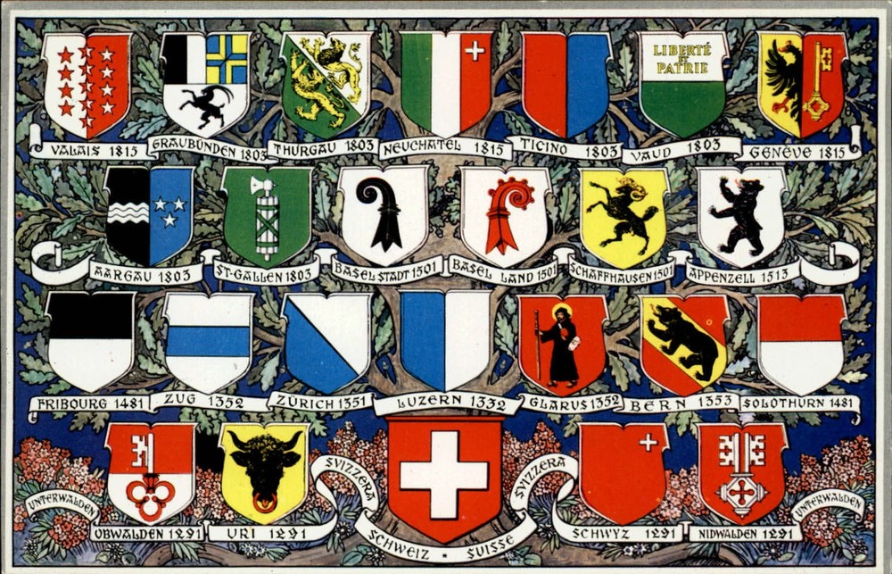 Swiss Cantons Coats of Arms Geneva Switzerland vintage postcard s061