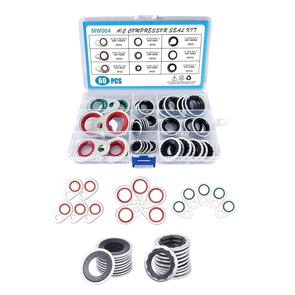 60Pcs 9 Sizes Air Conditioning System Compressor Gasket Seal Washer Replacement