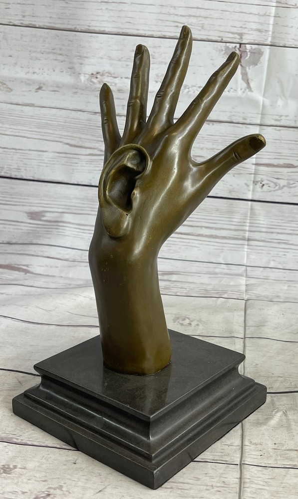 Nouveau art abstract bronze Hand with Ear sculpture Lost Wax method Figurine Art-image
